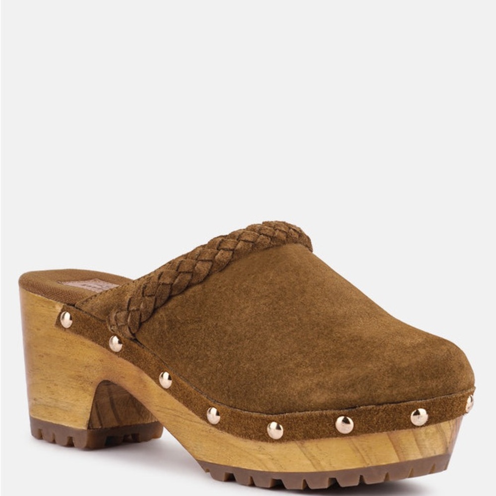 New without tags Suede Clogs with Braided detail